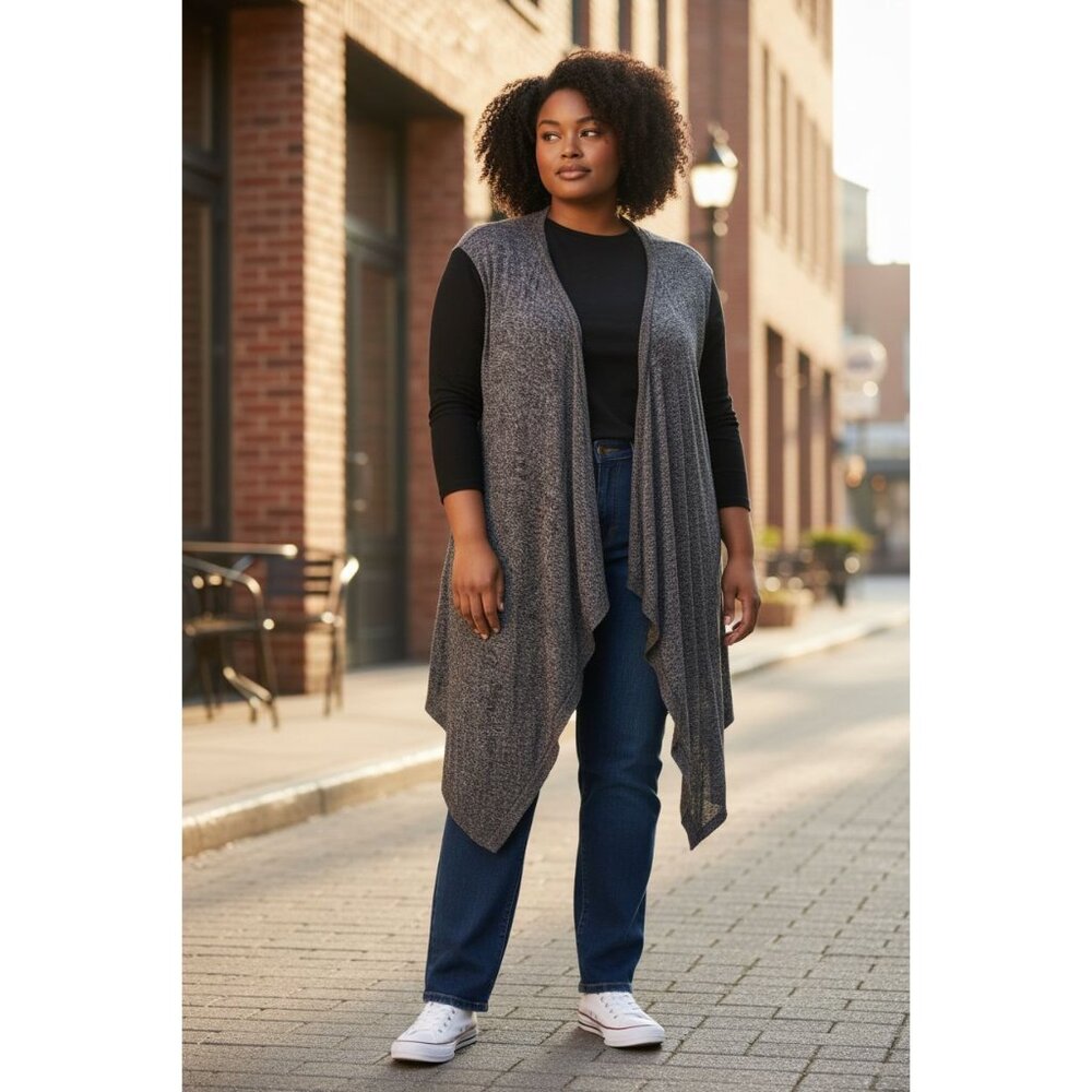 Torrid Drape Front Cardigan Sweater Black grey Plus Size 3X